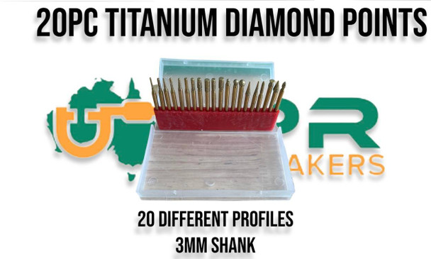 Diamond Point Titanium coated set - 20 profiles - 3mm shank 