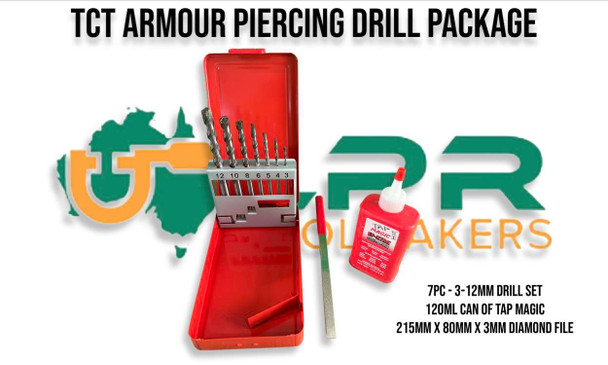 TCT Metric Armour Piercing Drill Set (7pc) - 3 to 12mm | File & Fluid Included