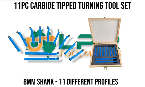 Carbide Tipped Turning Tool Kit [11pc Set] (C5 Grade) - 8mm Sq Shank