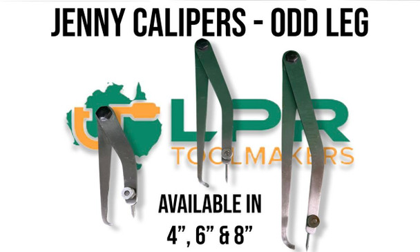 Jenny Caliper Range - 4" - 6" - 8" Lengths. Made from polished steel. Supplied by LPR Toolmakers an Australian owned family business that imports quality calipers, inside, outside, dividers & Jenny calipers. Shipped from Melbourne, Victoria. 