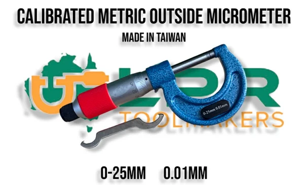 Metrology Calibrated 0-25mm Outside Mic [Standard]. 0.01mm. Supplied by LPR Toolmakers an Australian family owned business that imports High quality Calibrated measuring equipment direct from Taiwan. Shipped from Meloburne, Victoria. 