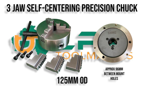 Self Centering Chuck - 3 Jaw - 125mm. Supplied by LPR Toolmakers an Australian family owned & run business that imports quality Lathe Chucks. 