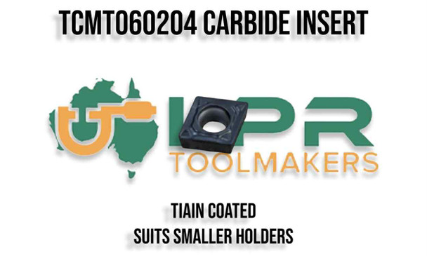 CCMT060204 Carbide Inserts - TiALN upto 85RC High grade inserts made in Taiwan. Supplied by LPR Toolmakers an Australian owned family business that imports quality Carbide Inserts for you lathe and mill. Shipped from country Victoria. 