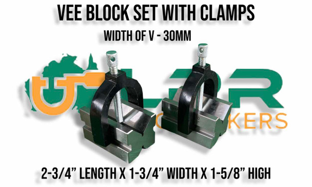 Vee Blocks [w/Clamps] 70mm x 44mm x 41mm - Holds upto 30MM OD