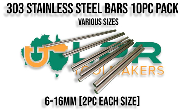 Stainless Steel 303 - 10pc Pack [6-16mm] Pack. Supplied by LPR Toolmakers an Australian owned family business that imports quality Stainless Steel Bars. Shipped from Melbourne, Victoria. 