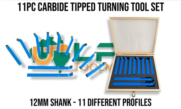 Carbide Tipped Turning Tool Kit [11pc Set] (C5 Grade) - 12mm Sq Shank