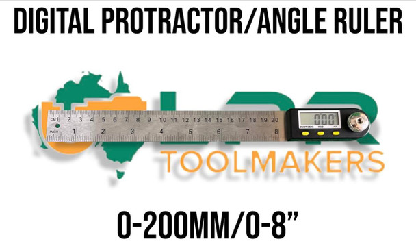 0-200mm Digital Protractor - 8". 360 Degree. LCD Screen. Supplied by LPR Toolmakers an Australian owned family business that imports quality Digital & non digital protractors for accurate measuring in your workshop. Shipped from Melbourne, Victoria.  0-200mm Digital Protractor - 8". 360 Degree. LCD Screen. Supplied by LPR Toolmakers an Australian owned family business that imports quality Digital & non digital protractors for accurate measuring in your workshop. Shipped from Melbourne, Victoria.