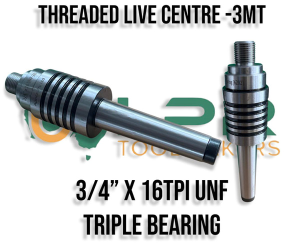 3/4" x 16TPI UNF Threaded Live Centre Morse Taper 3 - Mount your chuck. Precision Arbor. Supplied by LPR Toolmakers an Australian owned family business that imports high quality Chucks, Attachments, Threaded arbors. Shipped from Country Victoria. 