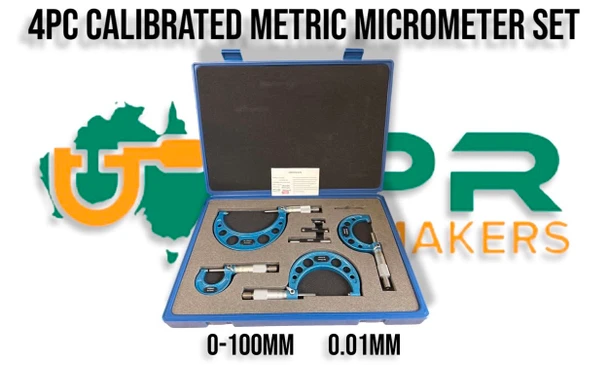 Outside Micrometer 4pc Set [Calibrated] - [0-100mm/0.01mm] 