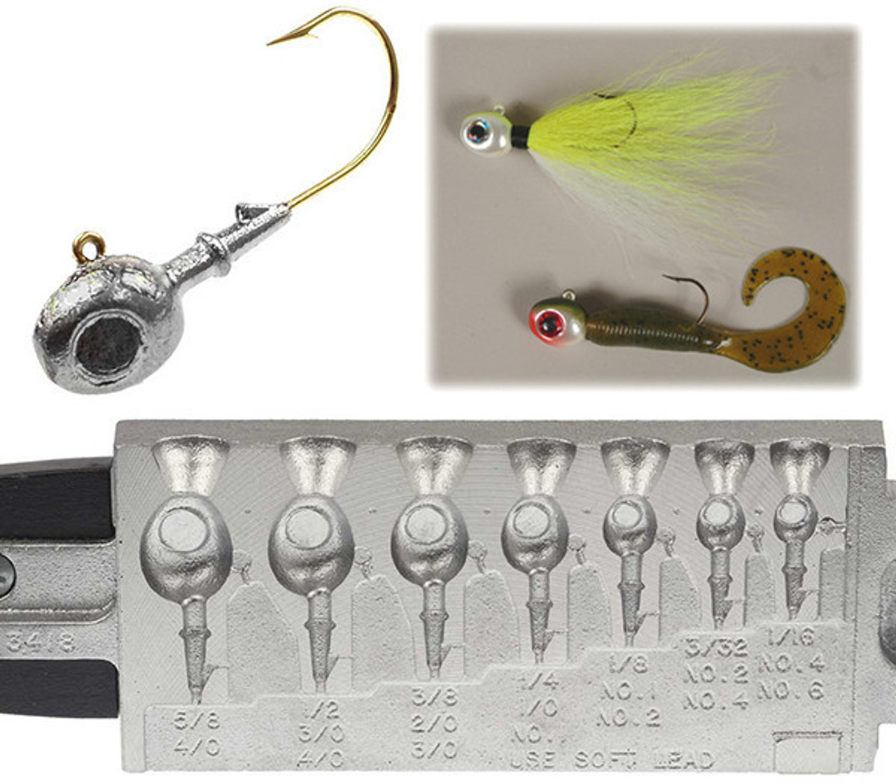 Round Head Jig with Tapered Barb Collar 8 Cavities and 1/8 and 1/4-Ounce