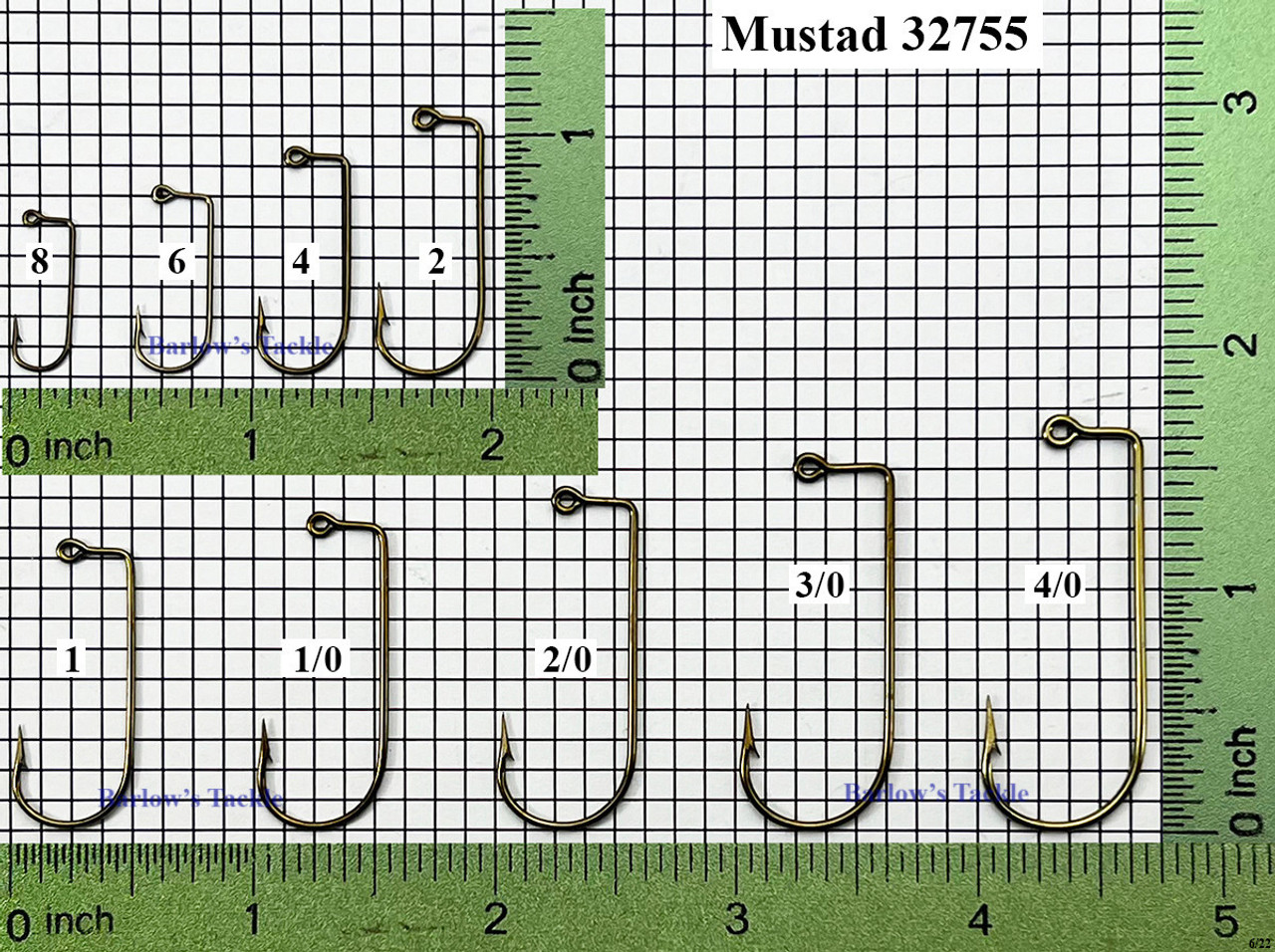 Mustad Jig Hooks Style 32755BR Sizes 10-4/0 - Barlow's Tackle