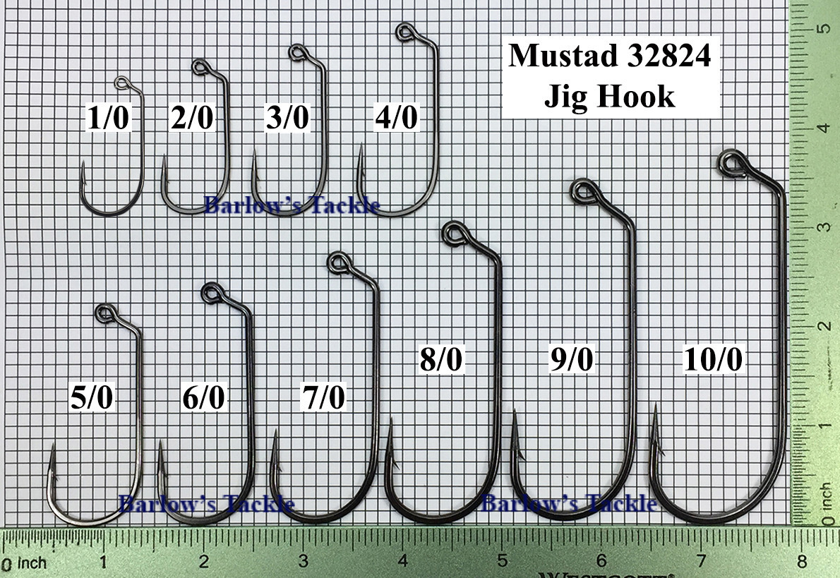 Mustad 32824 NPBN 2X Jig Hook Sizes 1/010/0 Barlow's Tackle
