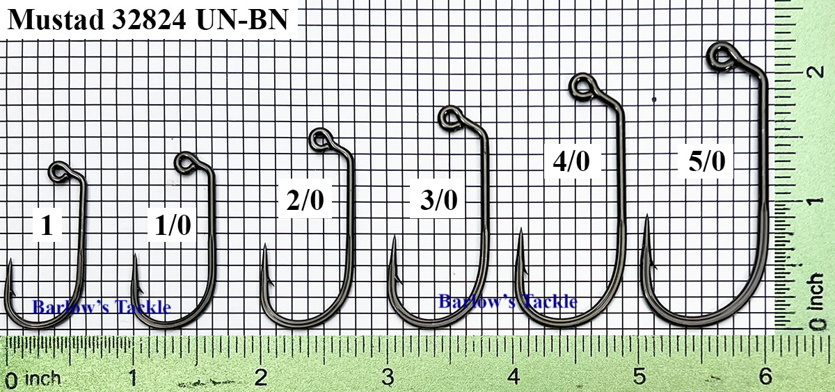  Mustad 32824 UN-BN 4X Jig Hook Sizes 1-5/0