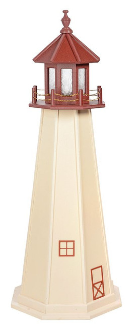 Amish handcrafted poly Cape May replica lighthouse, 5 foot, in cherrywood and ivory.