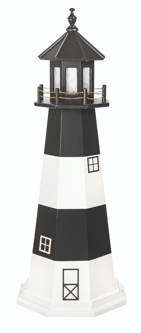 Amish handcrafted Fire Island replica poly lighthouse, 5 foot, black and white.