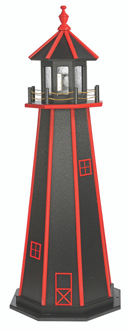 Amish crafted poly lighthouse, 5 foot, in black and cardinal red.