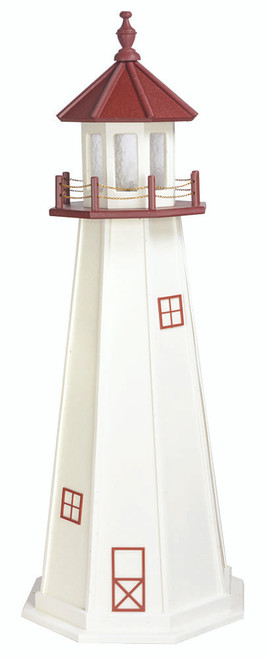 Amish handcrafted Marblehead replica wood garden lighthouse, 5 foot, cherrywood and white