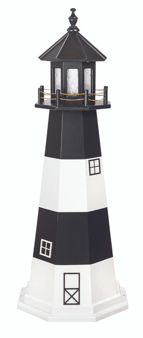 Amish handcrafted Fire Island replica wood garden lighthouse, black and white, 5 foot.