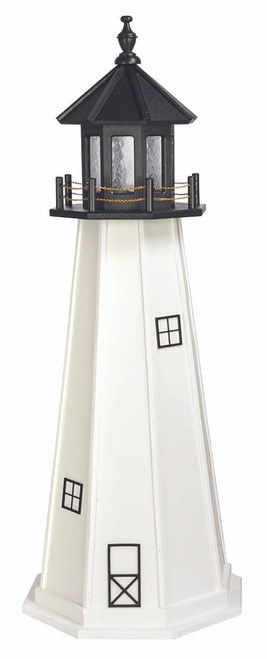 Amish handcrafted Cape Cod replica wood garden lighthouse finished in black and white, 5 foot.