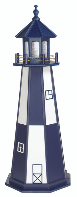 Amish made Cape Henry replica wood garden lighthouse, 5 foot, patriot blue and white.