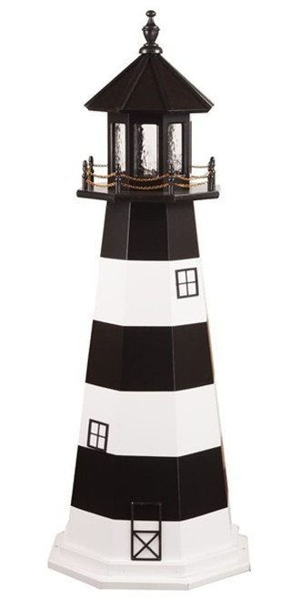 Amish handcrafted Bodie Island replica wood lighthouse, finished in black and white, 5 foot.