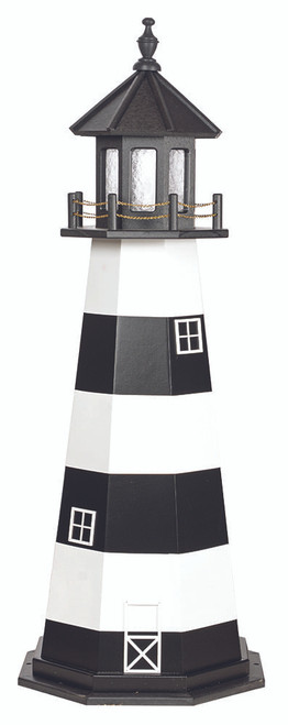 Amish handcrafted Cape Canaveral replica wood garden lighthouse, finished in black and white, 5 foot.