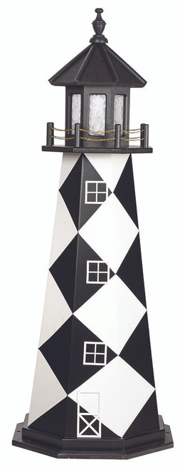 Amish made Cape Lookout replica garden lighthouse, premium wood construction, finished in black and white, 5 foot high.