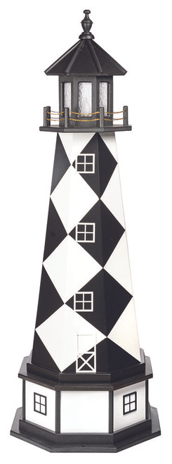 Amish made Cape Lookout replica garden lighthouse with base, premium wood construction, finished in black and white, 5 foot high.