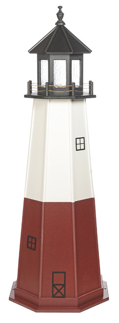 Amish made Vermillion replica garden lighthouse made from wood, finished in black, white and cherrywood, 8 foot.