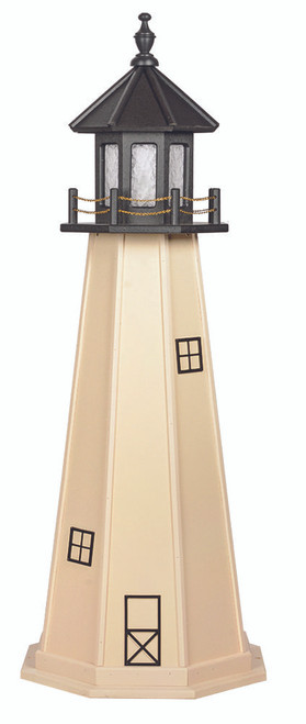 Amish made Split Rock replica garden lighthouse, all wood construction, finished in black and ivory, 5 foot.