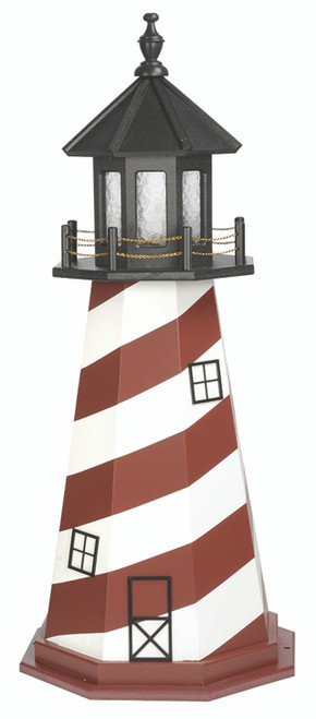 Amish crafted St. Augustine poly wood hybrid garden lighthouse, cherrywood, black, white, 4 foot.