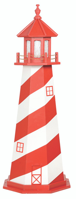 Amish handcrafted White Shoals replica garden lighthouse, poly wood hybrid, cardinal red and white, 5 foot.