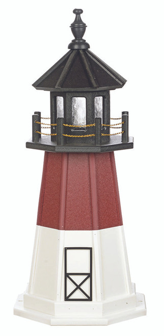 Amish handcrafted Barnegat replica garden lighthouse, poly wood hybrid construction, black, cherrywood, white, 3 foot.