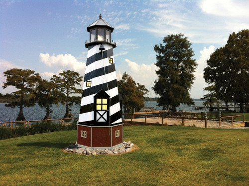 Amish built 17 foot hybrid garden lighthouse, Cape Hatteras replica, black, white, cherrywood, weatherwood.