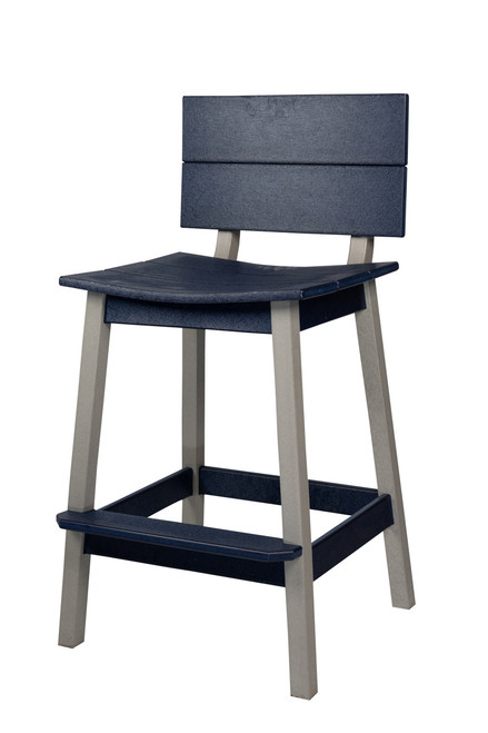 Amish handcrafted poly bar chair in light gray and patriot blue.