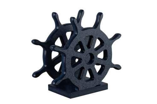 Sea Quest Collection indoor outdoor poly napkin holder - ships wheel in patriot blue