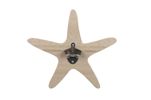 Sea Quest Collection poly bottle opener for indoor outdoor use, starfish design in birchwood.