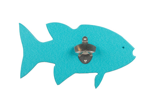 Sea Quest Collection poly bottle opener for indoor outdoor use, fish design in aruba blue.