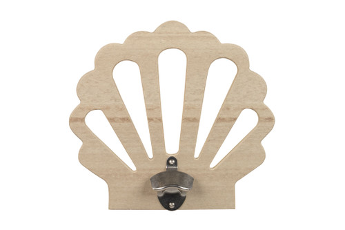 Sea Quest Collection poly bottle opener for indoor outdoor use, sea shell design in birchwood.