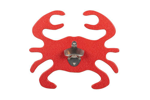 Sea Quest Collection poly bottle opener for indoor outdoor use, crab design in cardinal red.