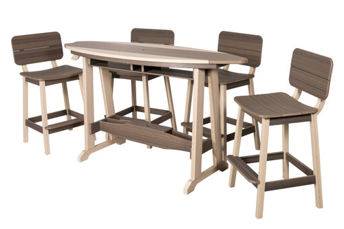 Amish handcrafted, poly surfboard style bar table and chair set, in coastal gray and birchwood