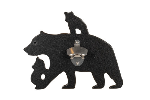 Sea Quest Rustic Collection indoor outdoor, poly bottle opener - bear with cubs design in black.