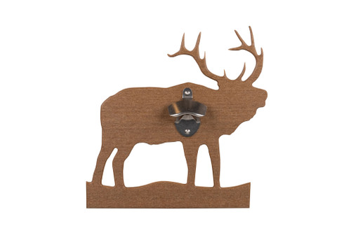 Sea Quest Rustic Collection indoor outdoor, poly bottle opener - elk design in mahogany.