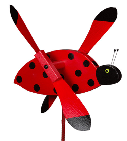 Amish handcrafted lawn decor whirlygig garden stake - ladybug