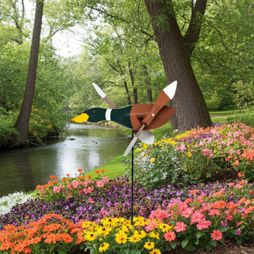 Amish handcrafted lawn decor whirlygig garden stake - Mallard Duck