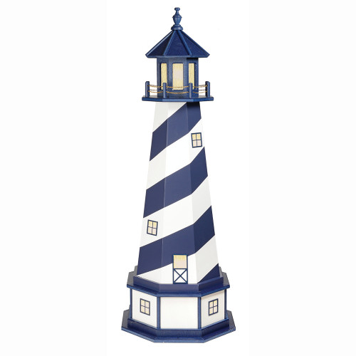 Cape Hatteras style garden lighthouse, Amish handcrafted, 5 foot with base & interior lighting, finished in patriot blue and white