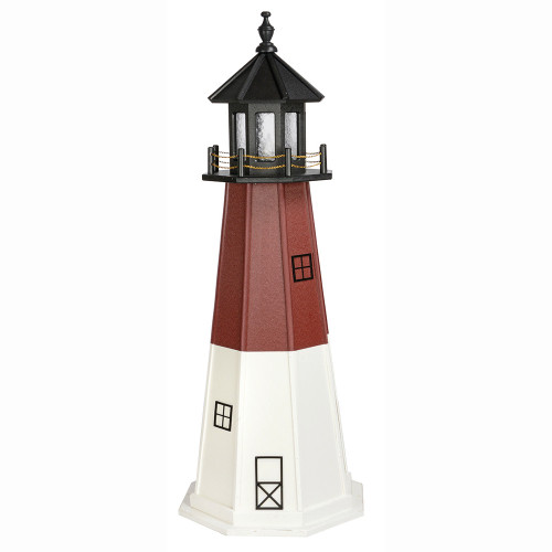 Barnegat NJ replica wood garden lighthouse, Amish handcrafted, finished in black, cherrywood, and white, 5 foot