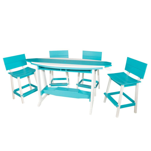 Amish handcrafted, poly surfboard style table and chair set, aruba blue and white.