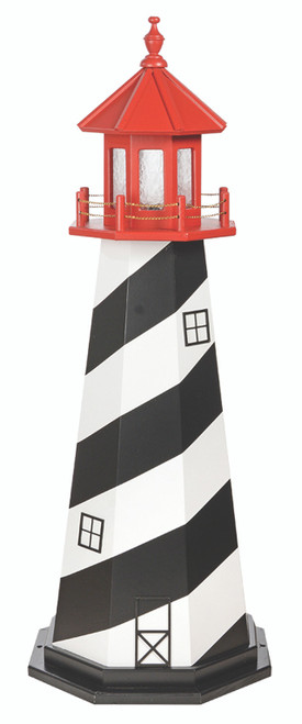 St. augustine replica Amish crafted garden lighthouse, made from AZEK® PVC. Cardinal red, black, and white, 5 foot model.