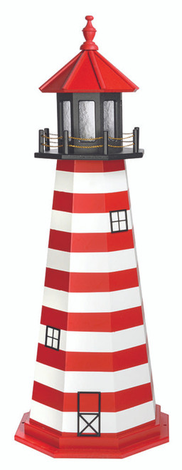 Amish crafted West Quoddy, ME replica garden lighthouse made from AZEK® PVC. Black, Cardinal red, and white in 5 foot model.